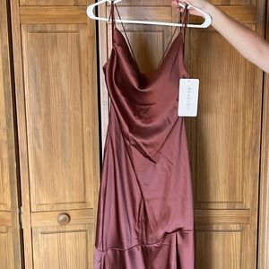 Revelry Kimora Sz 10, petite length, cinnamon rose #708 satin dress; Brand new